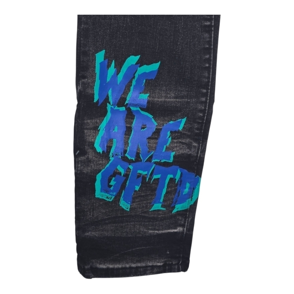 GFTD Mens Black Colorful Graffiti Painted Distressed Landon Denim Jeans 36 - Picture 7 of 16